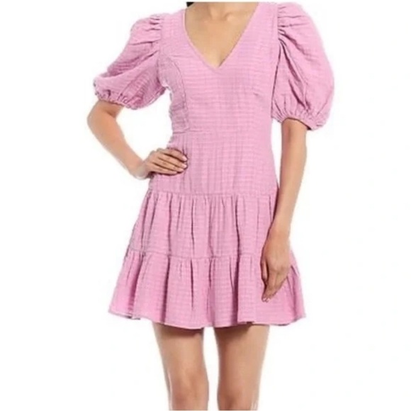 French Connection Pink Mini Dress with Puff Sleeves | Size 8 - Picture 3 of 11